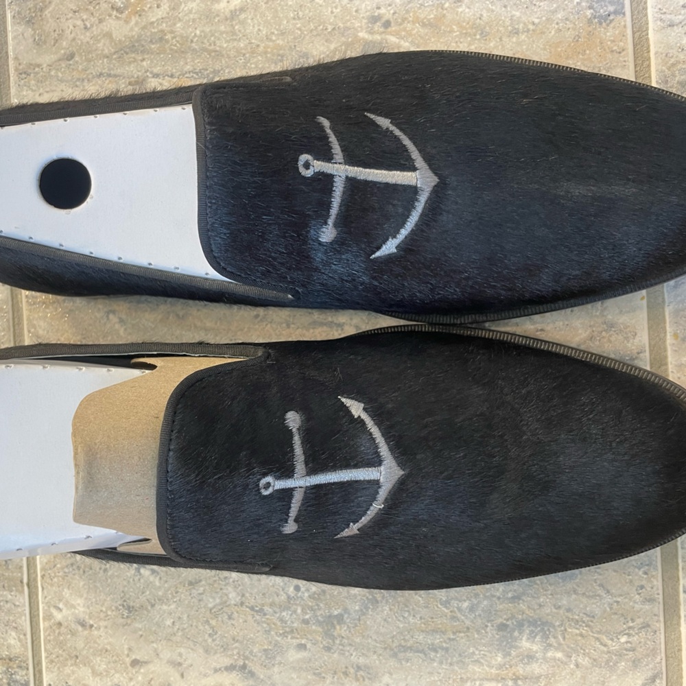 Sperry Top-Sider Black Cow Hide With Stitched Silver Anchor Size 12- Never Worn